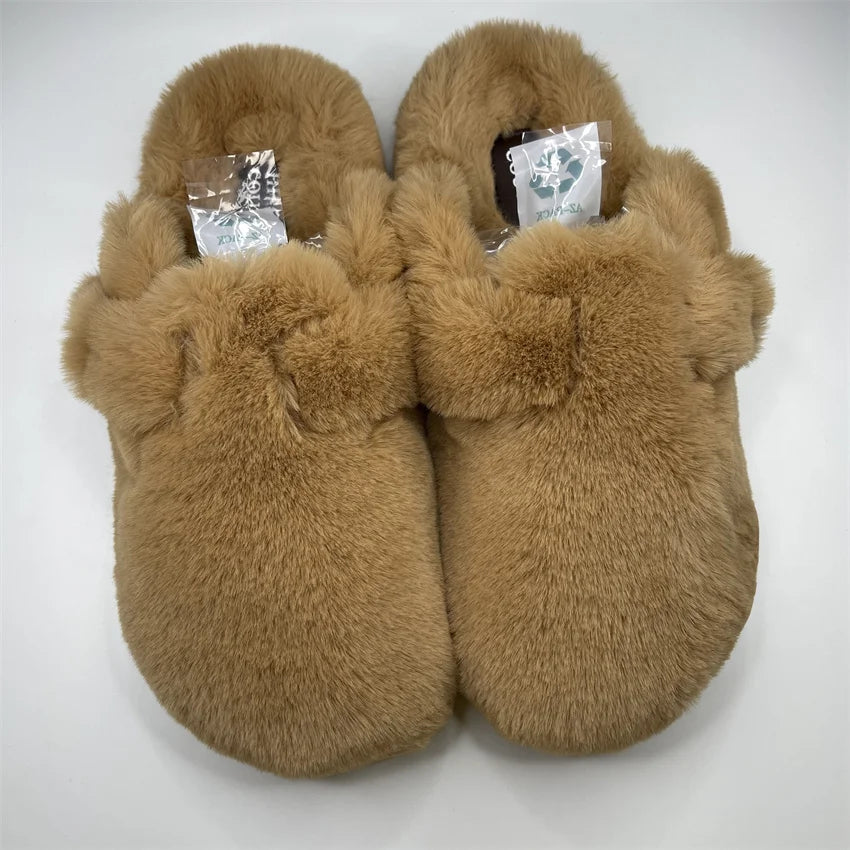 Minimalist Women's Fur Slippers Luxury Designer Woman Fluffy Faux Fur Mules Shoes Autumn Winter Outdoor Comfortable Slippe Woman
