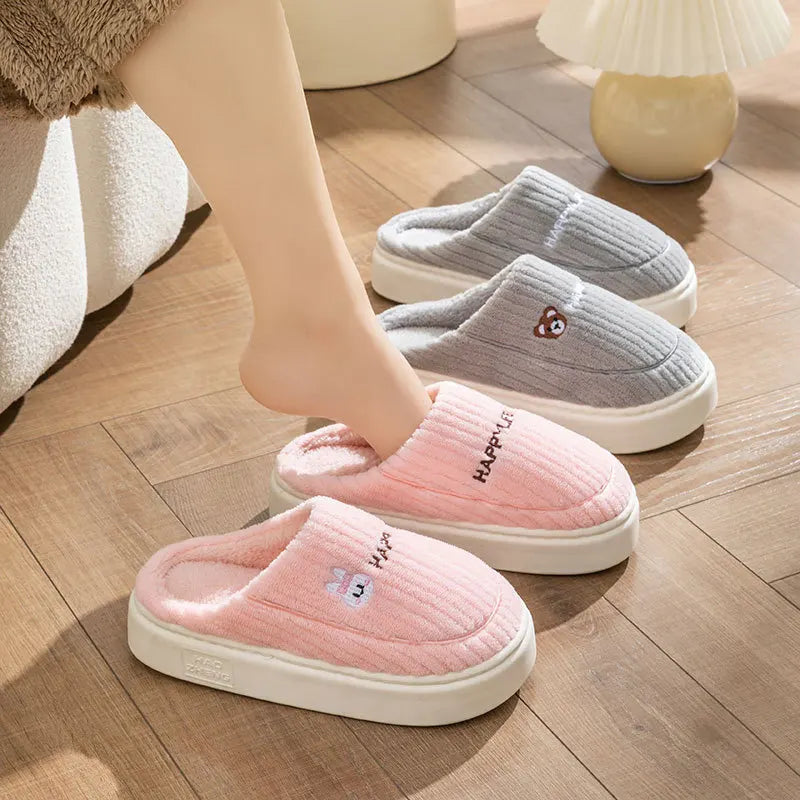 Winter Plush Slippers for Women & Men - Thick Sole Couple House Shoes, Warm Fleece-Lined Indoor Slides with Non-Slip Sole