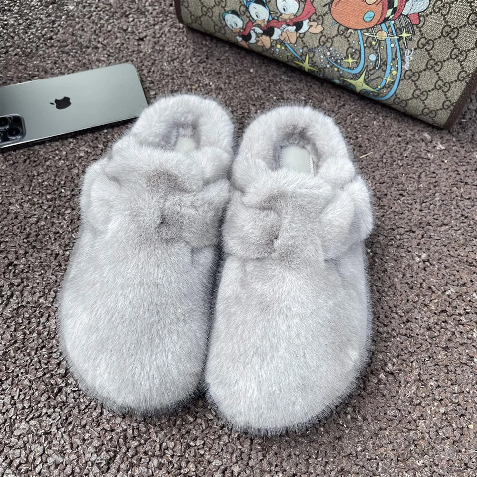 Fashion Women Fluffy Slippers Woman Shoes Indoor EVA Thick Sole Anti-Slip Designer Shoes Slipper Winter Warm Faux Fur Slippers