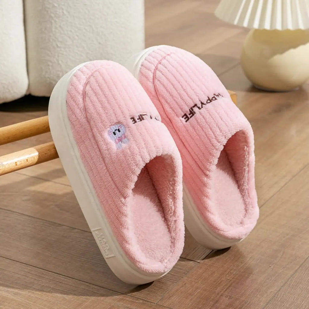Winter Plush Slippers for Women & Men - Thick Sole Couple House Shoes, Warm Fleece-Lined Indoor Slides with Non-Slip Sole