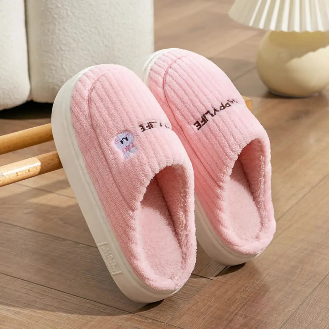 Winter Plush Slippers for Women & Men - Thick Sole Couple House Shoes, Warm Fleece-Lined Indoor Slides with Non-Slip Sole