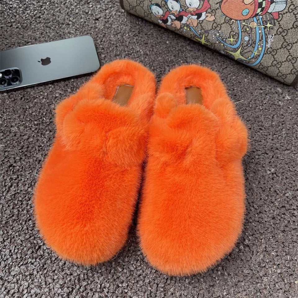 Fashion Women Fluffy Slippers Woman Shoes Indoor EVA Thick Sole Anti-Slip Designer Shoes Slipper Winter Warm Faux Fur Slippers