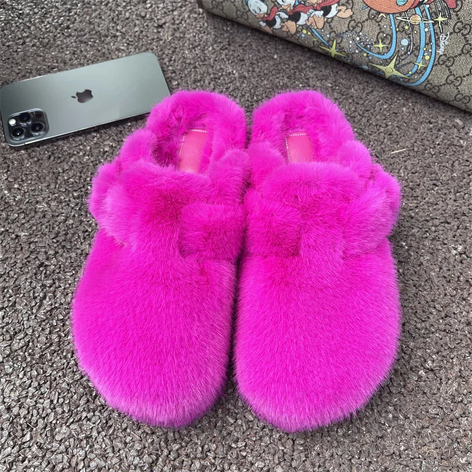 Fashion Women Fluffy Slippers Woman Shoes Indoor EVA Thick Sole Anti-Slip Designer Shoes Slipper Winter Warm Faux Fur Slippers